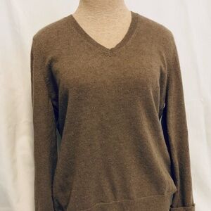 Caramel Heather V-Neck cashmere Sweater XL